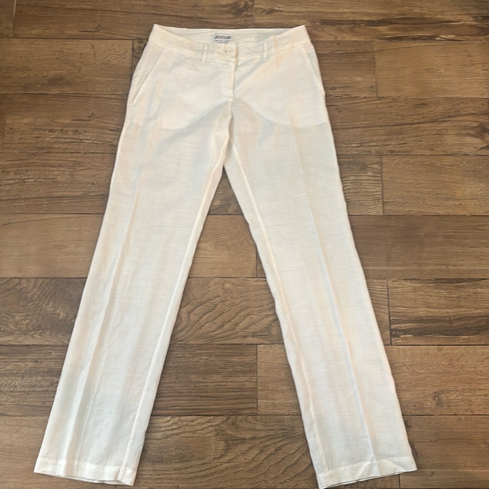 MNG Basics Ivory White Ramie Linen Wide Leg Trousers Size 8